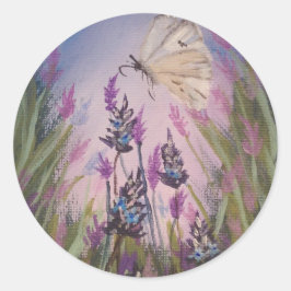 blommigt, lavender och vit fjäril runt klistermärke