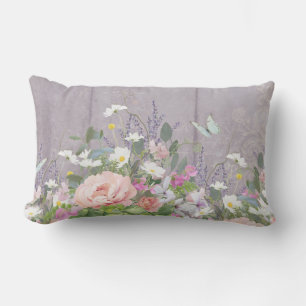 Blommigt Lavender Peony Butterflies Rustic Wood Ar Lumbarkudde