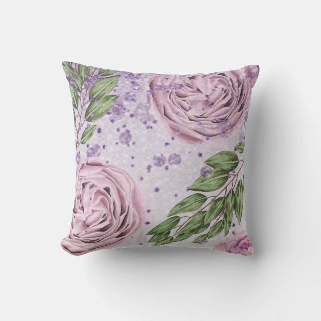 *~* Blommigt  Lavender PEONY Lila Glitter Kudde (Framsida)
