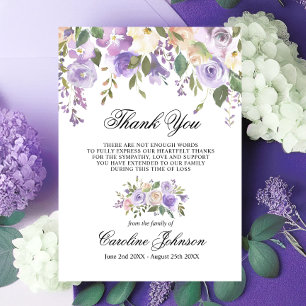 Blommigt Lavender Tack Sympathy Memorial Prayer Kort
