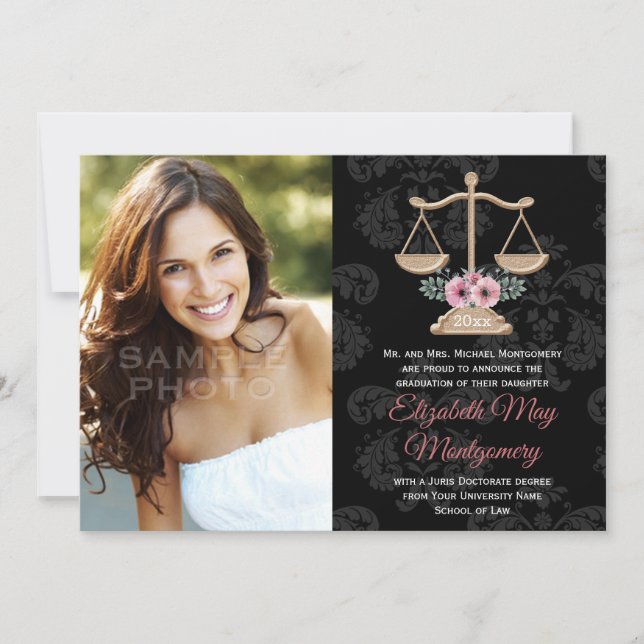 Blommigt Law School Studenten Photo annonement Inbjudningar (Framsida)