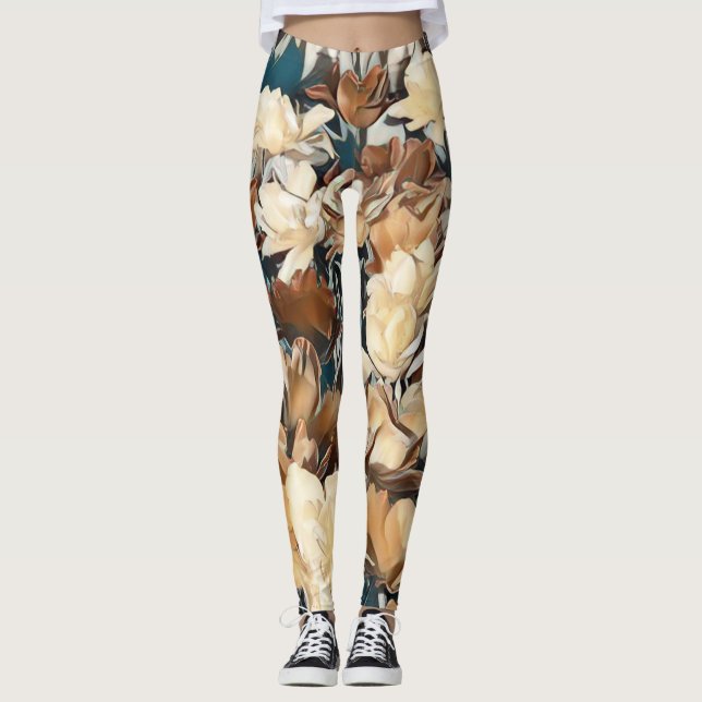 Blommigt Leggage med mejerieffekt Leggings (Framsida)