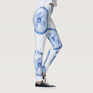 Blommigt Leggings blue Flower Print Leging mönster