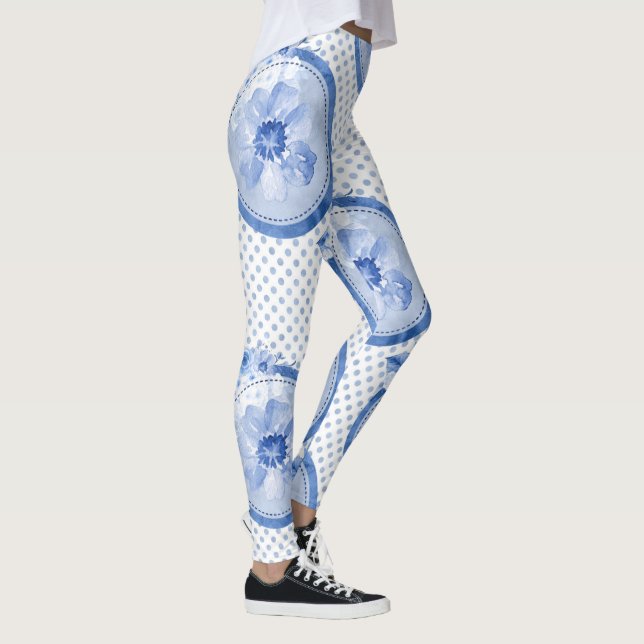 Blommigt Leggings blue Flower Print Leging mönster (Höger)