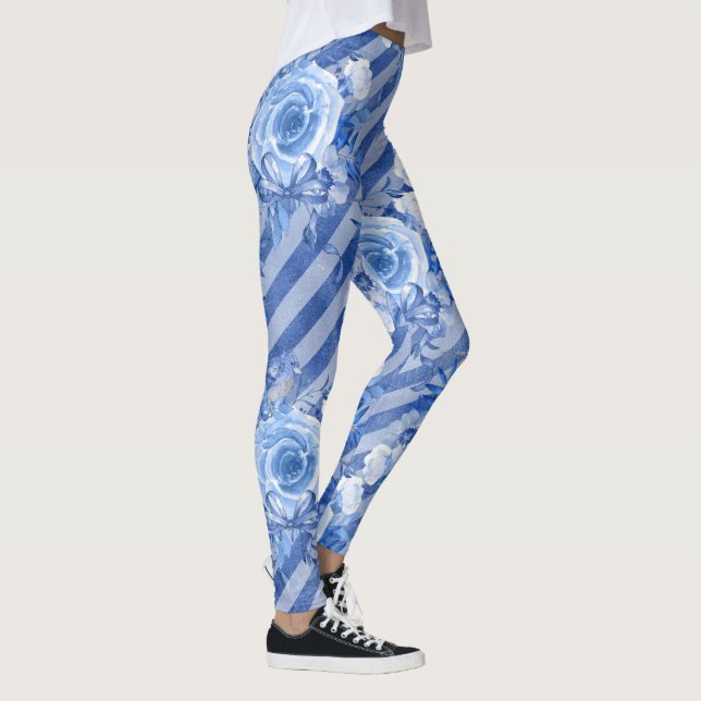 Blommigt Leging for Women blue Flower Print Mönste Leggings (Höger)