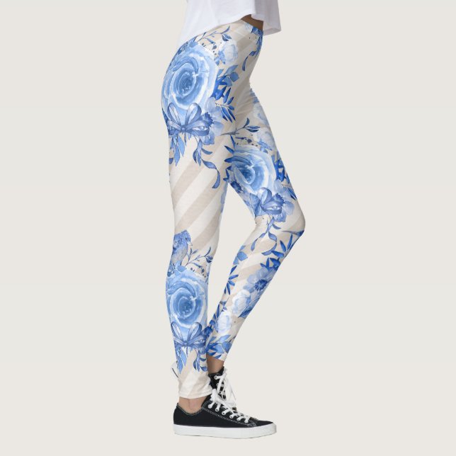 Blommigt Leging for Women design blåa blommor Leggings (Höger)