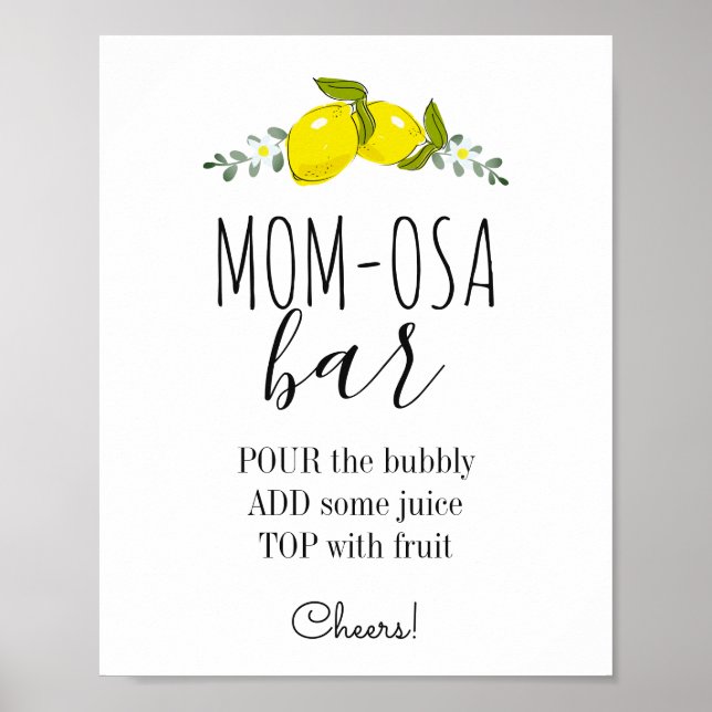 Blommigt Lemon Citrus Baby Shower Mamma-osa Pub Poster (Framsidan)