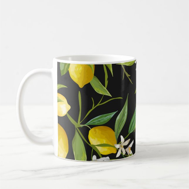 Blommigt Lemon Fruits Vintage Mönster Kaffemugg (Vänster)
