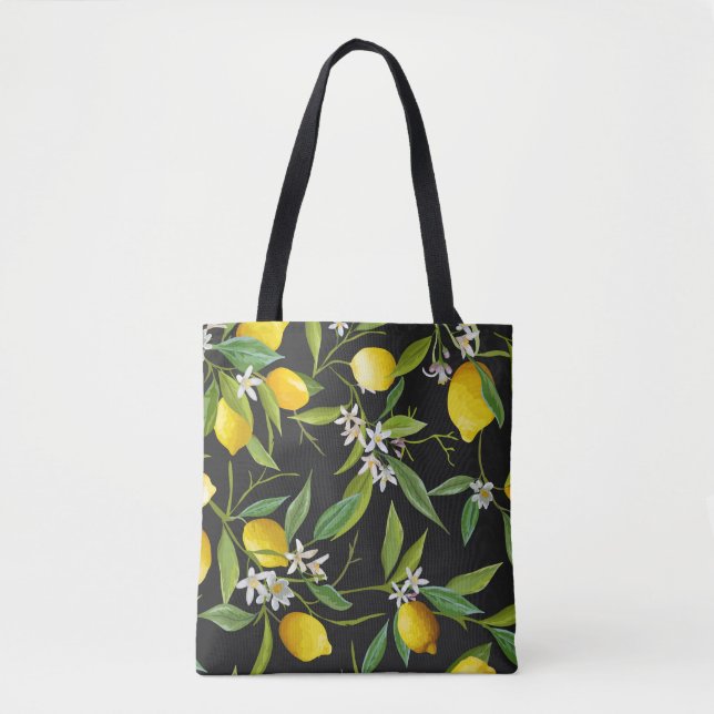 Blommigt Lemon Fruits Vintage Mönster Tygkasse (Framsida)
