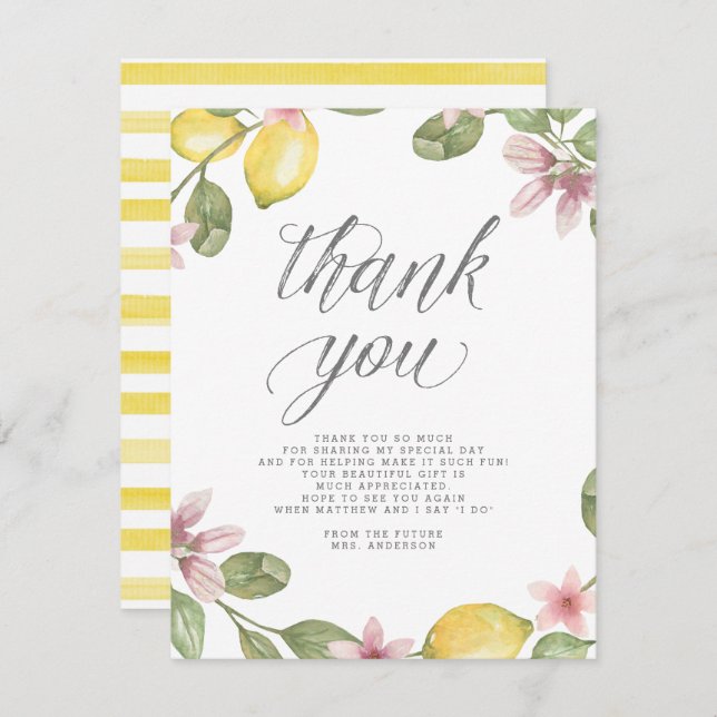 Blommigt Lemon Möhippa av andedräkt Tack Kort (Fram/baksida)