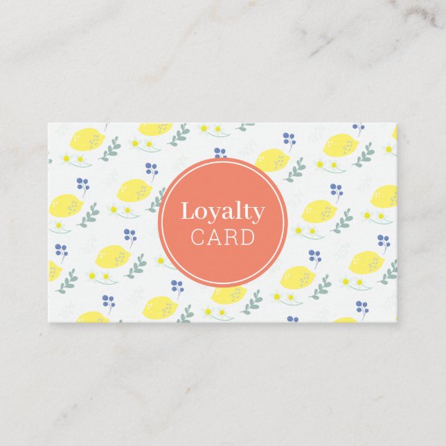 Blommigt Lemon Mönster Cute Gult Loyalty Card Visitkort (Framsida)