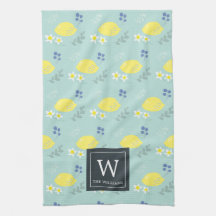 Blommigt Lemon Mönster Mint Grönt Kitchen Towel