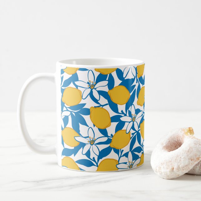 Blommigt Lemon Sketch Hand plockade - Kaffe Mugg (Med munk)