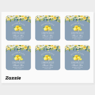 Blommigt Lemons Dusty Blue Limoncello Bröllop Fyrkantigt Klistermärke