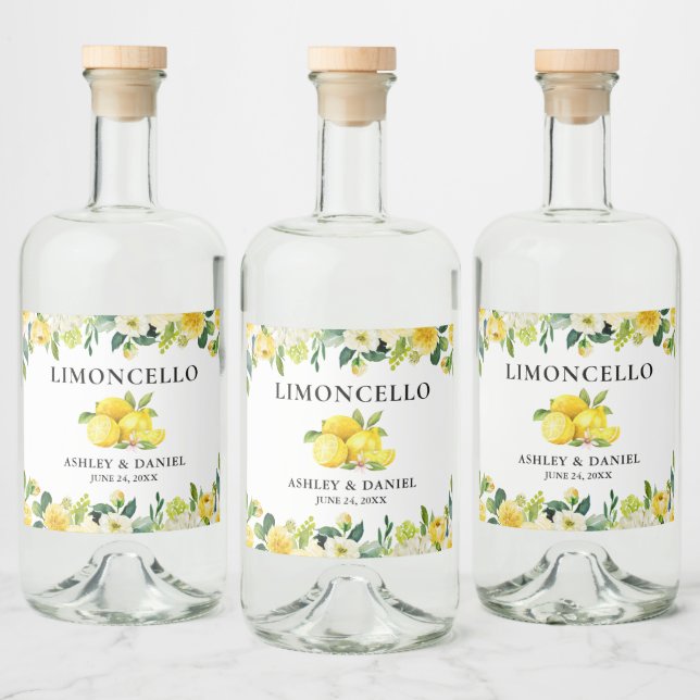 Blommigt Lemons Limoncello Bröllop Flaska-etikett Spritflaskor Etikett (Flaskor)