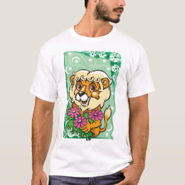 Blommigt Leo Lejon, rosa blommor T Shirt