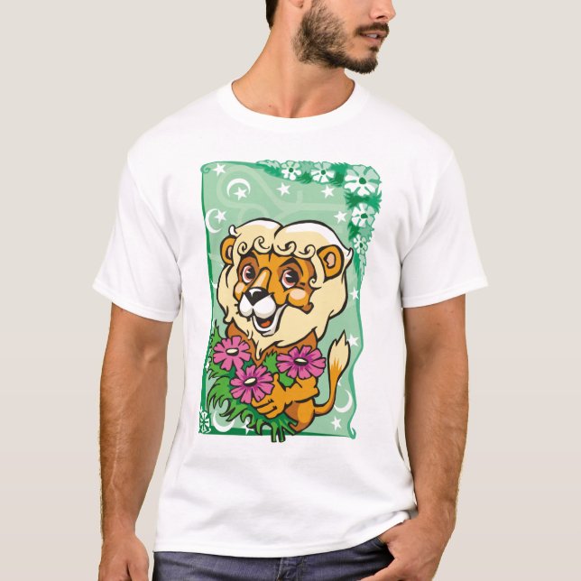Blommigt Leo Lejon, rosa blommor T Shirt (Framsida)