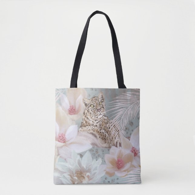 Blommigt Leopard Mode Tote Tygkasse (Framsida)