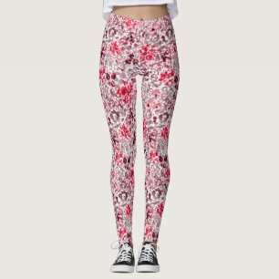 Blommigt,leopard,Röd och vit, röd, vit, spotte Leggings