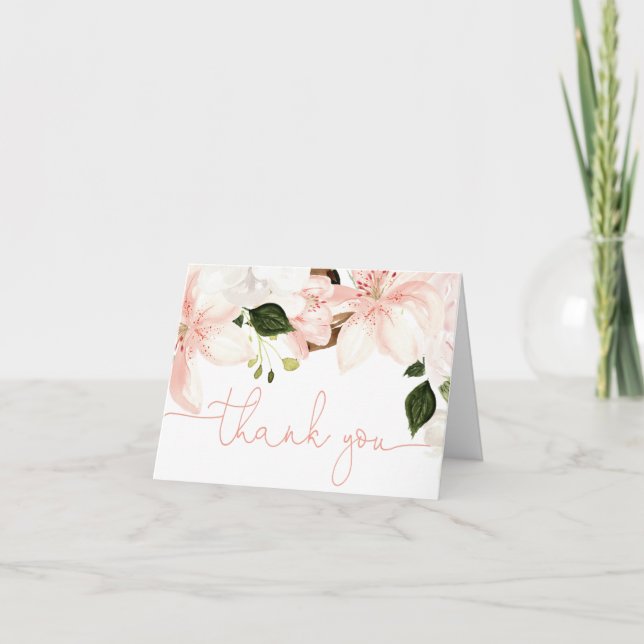 Blommigt lever rosa  vita vår tack kort (Framsida)