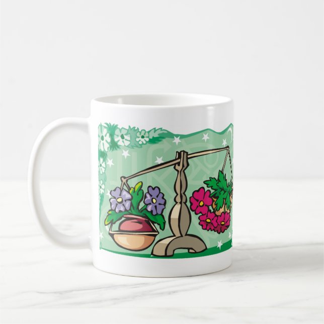 Blommigt Libra Scales (skalning av blommor) Kaffemugg (Vänster)
