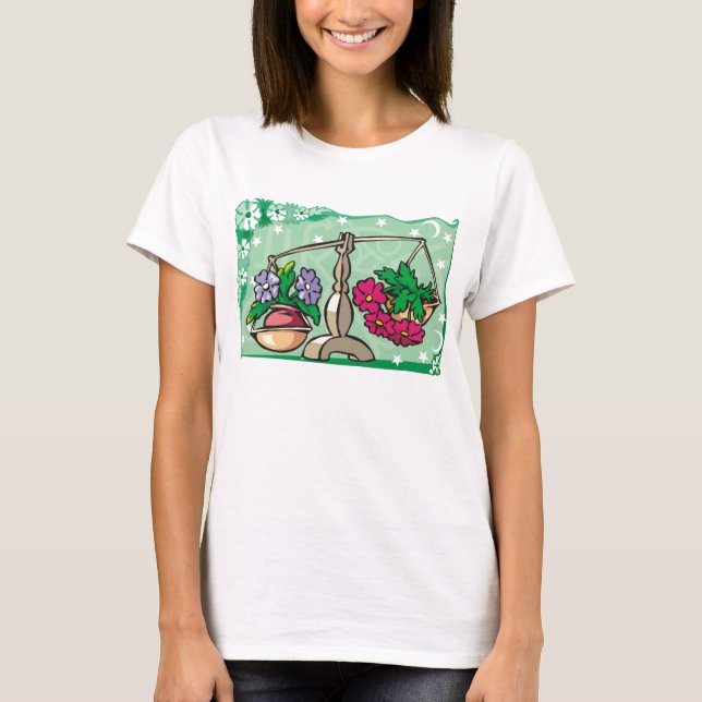 Blommigt Libra Scales (skalning av blommor) Tee (Framsida)