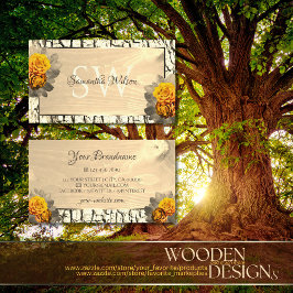 Blommigt Light Brown Wood Grain Träd Bark Initiale Visitkort