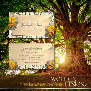 Blommigt Light Brown Wood Grain Träd Bark Initiale Visitkort