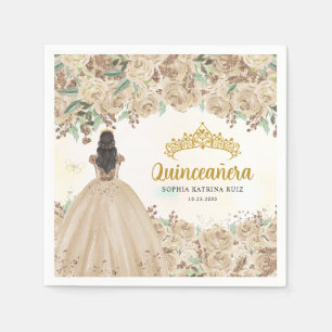 Blommigt Light Guld Dress Princess Tiara Quinceane Pappersservett