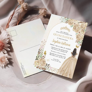 Blommigt Light Guld Princess Birthday Quinceanera Inbjudan Vykort