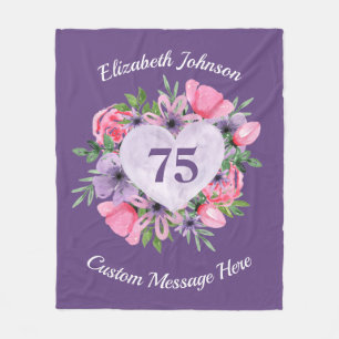 Blommigt Lila 75:e Birthday Blanket Kvinnor Fleecefilt