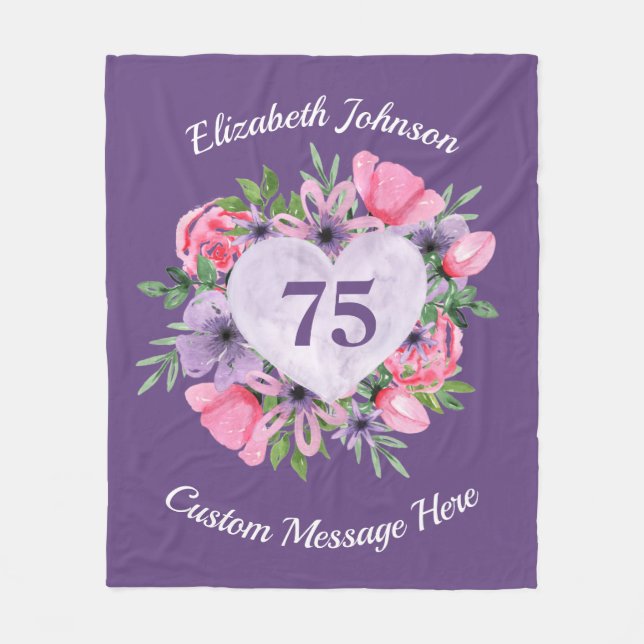 Blommigt Lila 75:e Birthday Blanket Kvinnor Fleecefilt (Framsidan)