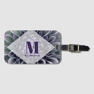 Blommigt Lila Bloom med Monogram och Namn Bagagebricka