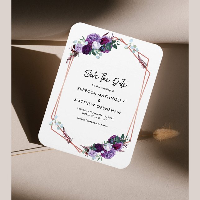 Blommigt Lila Botaniska Bröllop spara datum Magnet (Purple Floral Geometric Wedding Save the Date Magnet)