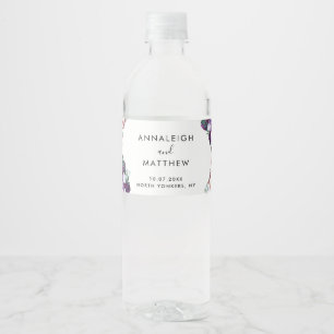 Blommigt Lila Botaniska Guests Bröllop Vattenflaskor Etikett