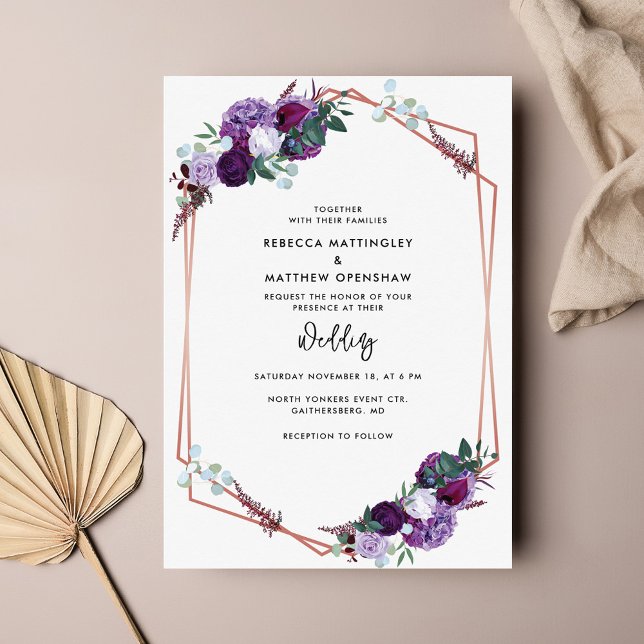 Blommigt Lila Botaniskt skript Bröllop Inbjudningar (Purple Floral Watercolor Script Wedding Invitation Card)