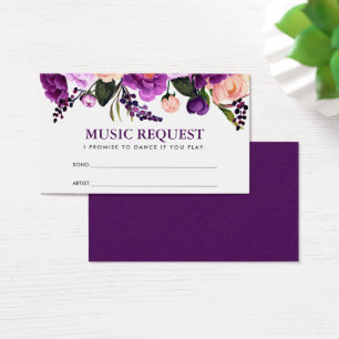 Blommigt Lila Bröllop Music Sång Request Card P Visitkort