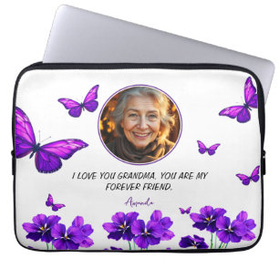 Blommigt Lila Butterfly Grandma Photo Laptop Fodral