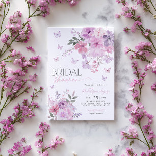 Blommigt Lila Butterfly Möhippa Inbjudningar