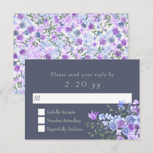 Blommigt Lila & Grått Calligraphy Bröllop OSA Card Kort