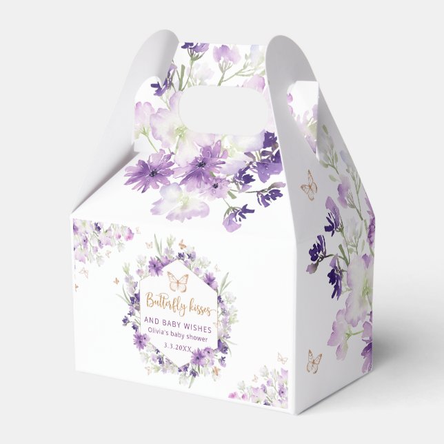 Blommigt lila guld-butterfly-babydusch Favoritbox Presentaskar (Framsidan Sidan)