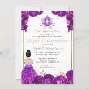 Blommigt Lila Guld Cinderella Royal Quinceanera Inbjudningar