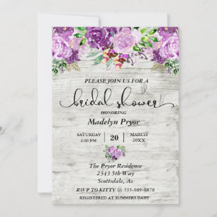 Blommigt Lila Lavender Wood Rustic Möhippa Inbjudningar
