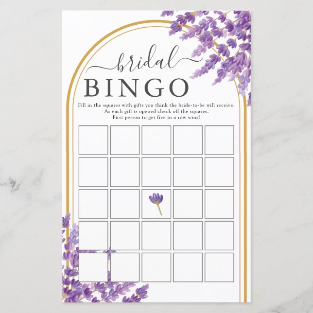 Blommigt Lila Lavenders Möhippa Bingo Game (Framsida)