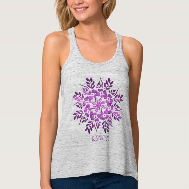 Blommigt Lila Mandala Tanktop Linne Med Racerback (Framsida)