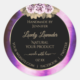 Blommigt Lila Marble Ram Black Product Labels Runt Klistermärke