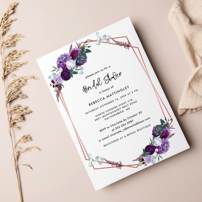 Blommigt Lila Möhippa för vattenfärg Inbjudningar (Purple Floral Bridal Shower Invitation Card)