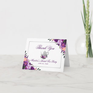 Blommigt Lila Möhippa Tea Party tackmeddelande Tack Kort