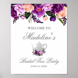 Blommigt Lila Möhippa Tea Party Välkommen Poster