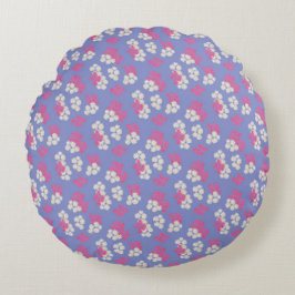 Blommigt Lila Mönster Round Cushion Rund Kudde